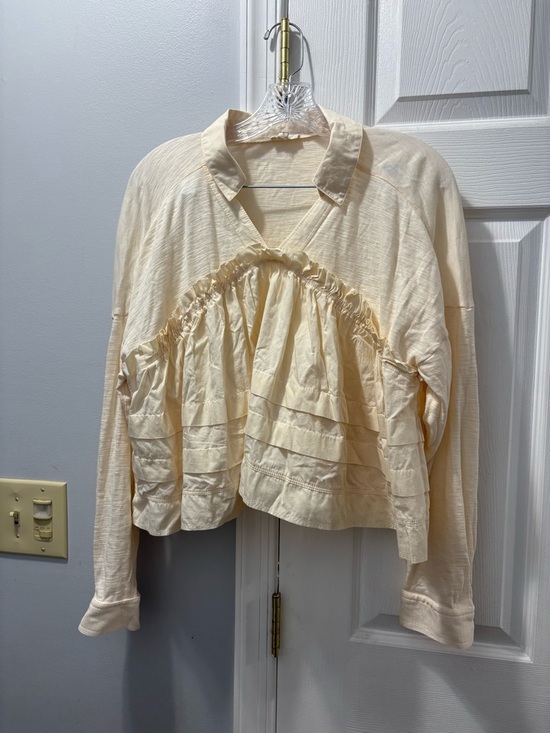 Anthropology Pilcro Long-Sleeve V-Neck Ruffled Babydoll Top Size Medium - Picture 3 of 6